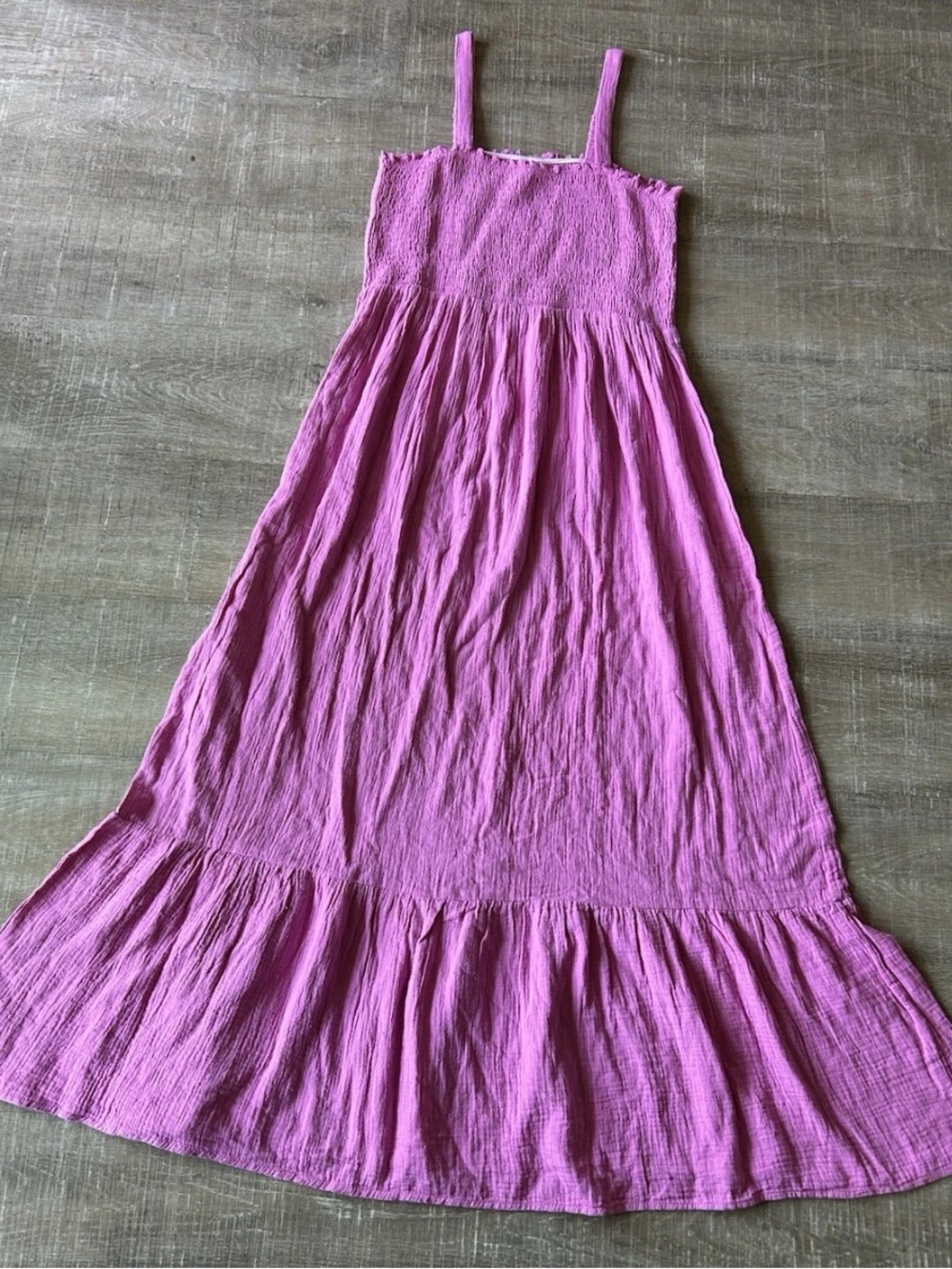 ▶️ Kaviya Womens 0X Pink Gauze Maxi Dress Smocked Tiered Boho NWT